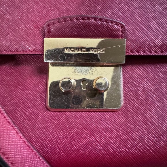 Michael Kors Brandi Womens Maroon Leather Gold Trim Top Handle Satchel Bag Purse - Picture 3 of 14